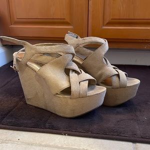 Bakers cream strappy wedges